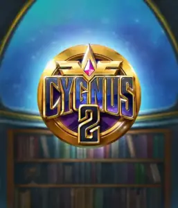 Experience the magical visuals of ELK Studios' Cygnus 2 Slot, showcasing a stunning logo with a shining color scheme. With a backdrop of a starlit background of a library, this image captures the spirit of exploration and mystery. 