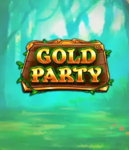 Step into the enchanted forest of Gold Party slot by Pragmatic Play, showcasing a beautifully designed wooden sign adorned with golden letters. The background features a misty green forest adding a touch of enchantment to the slot's theme. Perfect for fans of enchanted forest settings, promising a whimsical gaming experience. 